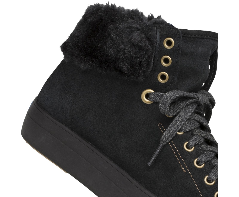 Tenis Keds Mujer Negros - Rise Hi Suede Faux Fur - 3629-GLXRV